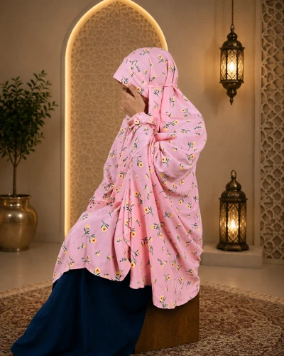 Salat Hijab Baby Pink Flower