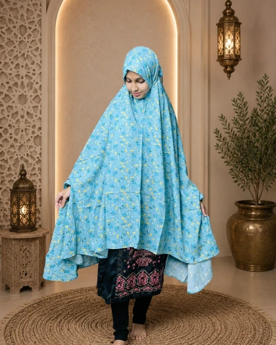 Salat Hijab Blue n Yellow Flower
