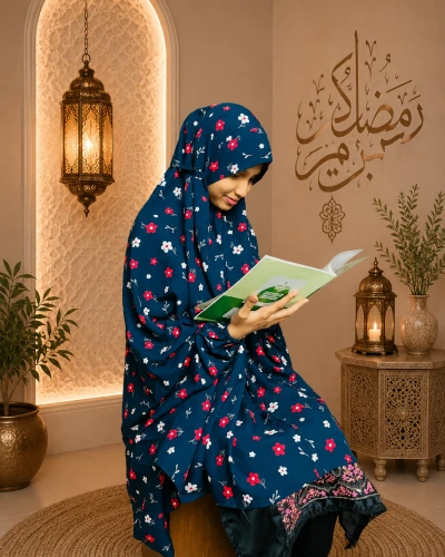 Salat Hijab Nevy Red Flower