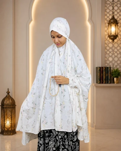 Salat Hijab White Flower